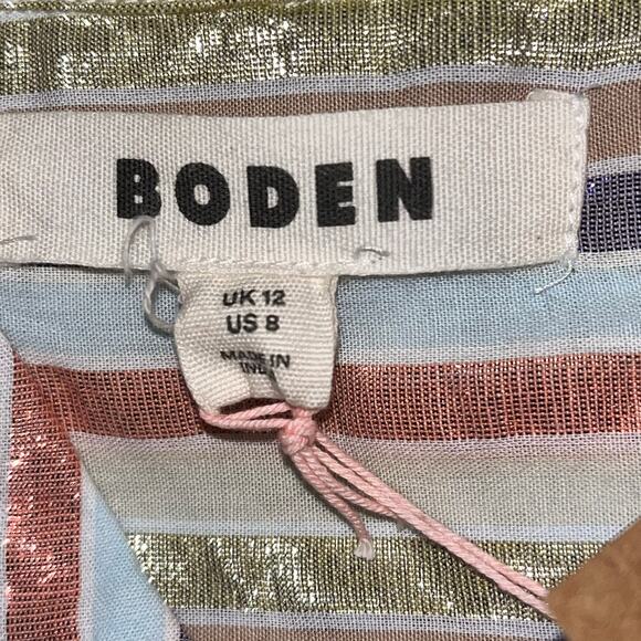 NWT Boden Multicolor Metallic Stripe Oversized Cotton Button‑Down Shirt US 8 - Picture 8 of 10